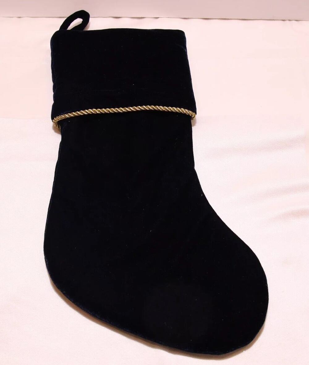 L'art De Chine Christmas Stocking Velvet Royal Blue Elegant Gold Trim Luxurious